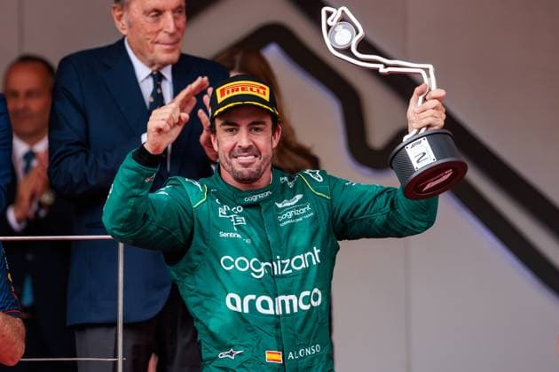 Fernando Alonso (Aston Martin)) feiert den den zweiten Platz, Grosser Preis von Monaco, Motorsport, Formel 1, Saison 2023, 28.05.2023 Grosser Preis von Monaco, Motorsport, Formel 1, Saison 2023, 28.05.2023 Monaco Copyright: xEibner-Pressefoto AlexanderxNeisx EP_ANS