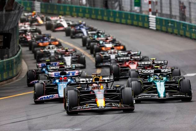 Start, 1 Max Verstappen (NLD, Oracle Red Bull Racing), 14 Fernando Alonso (ESP, Aston Martin Aramco Cognizant F1 Team), 31 Esteban Ocon (FRA, BWT Alpine F1 Team), F1 Grand Prix of Monaco at Circuit de Monaco on May 28, 2023 in Monte-Carlo, Monaco. (Photo by HOCH ZWEI) Monte-Carlo Monaco