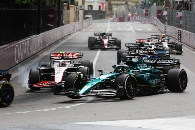 18 Lance Stroll (CAN, Aston Martin Aramco Cognizant F1 Team), 27 Nico Hulkenberg (DEU, MoneyGram Haas F1 Team), F1 Grand Prix of Monaco at Circuit de Monaco on May 28, 2023 in Monte-Carlo, Monaco. (Photo by HOCH ZWEI) Monte-Carlo Monaco