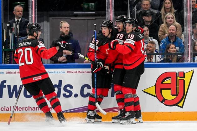 Eishockey, WM, Finale, Kanada - Deutschland TAMPERE, FINLAND - MAY 28: Samuel Blais of Canada celebrate after scoring a goal during the 2023 IIHF Ice hockey, Eishockey World Championship, WM, Weltmeisterschaft Finland - Latvia game between Canada and Germany at Nokia Arena on May 28, 2023 in Tampere, Finland. Tampere Nokia Arena Finland Copyright: xJustPictures.ch AndreaxBrancax