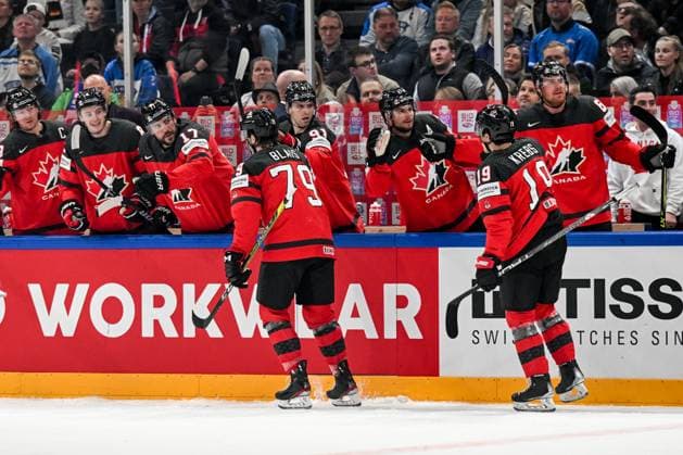 Eishockey, WM, Finale, Kanada - Deutschland TAMPERE, FINLAND - MAY 28: Samuel Blais of Canada celebrate after scoring a goal during the 2023 IIHF Ice hockey, Eishockey World Championship, WM, Weltmeisterschaft Finland - Latvia game between Canada and Germany at Nokia Arena on May 28, 2023 in Tampere, Finland. Tampere Nokia Arena Finland Copyright: xJustPictures.ch AndreaxBrancax