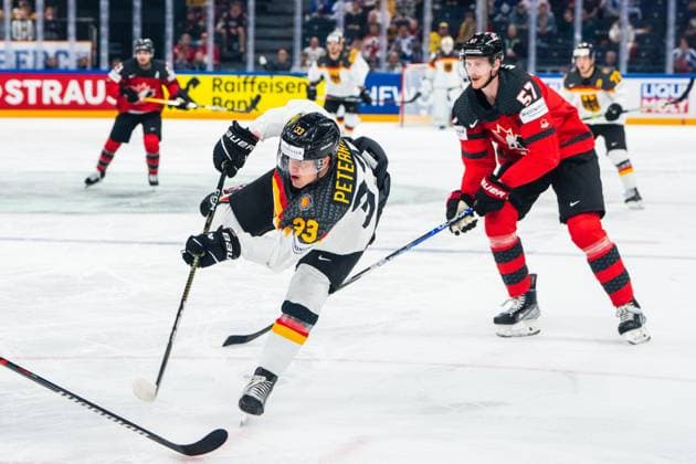 Eishockey, WM, Finale, Kanada - Deutschland TAMPERE, FINLAND - MAY 28: John Peterka of Germany in action during the 2023 IIHF Ice hockey, Eishockey World Championship, WM, Weltmeisterschaft Finland - Latvia game between Canada and Germany at Nokia Arena on May 28, 2023 in Tampere, Finland. Tampere Nokia Arena Finland Copyright: xJustPictures.ch JarixPestelaccix