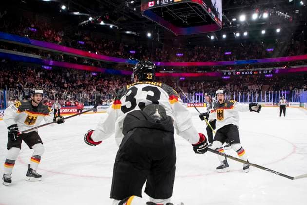 John Peterka 33, GER tekee 0-1 the 2023 IIHF Ice hockey, Eishockey World Championship, WM, Weltmeisterschaft gold medal match between Canada and Germany at the Nokia Arena on 28. May 2023 in Tampere, Finland. 20.30.46. (Tomi Hänninen Newspix24)  Copyright: xTomixHänninenx np24282058676