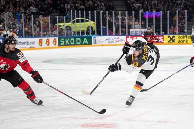 John Peterka 33, GER tekee 0-1 the 2023 IIHF Ice hockey, Eishockey World Championship, WM, Weltmeisterschaft gold medal match between Canada and Germany at the Nokia Arena on 28. May 2023 in Tampere, Finland. 20.30.42. (Tomi Hänninen Newspix24)  Copyright: xTomixHänninenx np24282058674