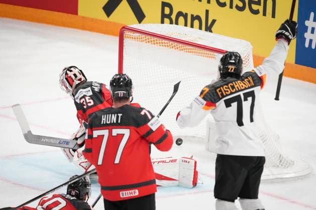 John Peterka 33, GER celebrating a goal Sam Montembeault 35, CAN during the 2023 IIHF Ice hockey, Eishockey World Championship, WM, Weltmeisterschaft gold medal match between Canada - Germany at the Nokia Arena on 28. May 2023 in Tampere, Finland. (KALLE PARKKINEN Newspix24)  Copyright: xKallexParkkinenx np24282158702