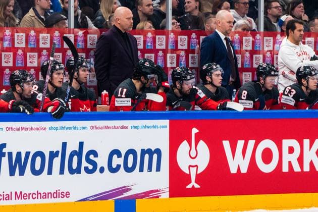 TAMPERE, FINLAND - MAY 28: Team Canada disappointed during the 2023 IIHF Ice hockey, Eishockey World Championship, WM, Weltmeisterschaft Finland - Latvia game between Canada and Germany at Nokia Arena on May 28, 2023 in Tampere, Finland. Tampere Nokia Arena Finland Copyright: xJustPictures.ch JarixPestelaccix