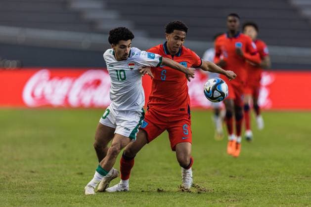 Fußball, U20 WM, Irak - England FIFA U20 WORLD CUP Iraque x Inglaterra LA PLATA, BA - 28.05.2023: FIFA U20 WORLD CUP IRAQUE X INGLATERRA - La Plata, Argentina. 28 May 2023. Bashir HUMPHREYS of England U20 during the FIFA U-20 World Cup group game between Iraq and England at La Plata Stadium. (Photo: Sporteo Fotoarena) x2380288x  Sporteo
