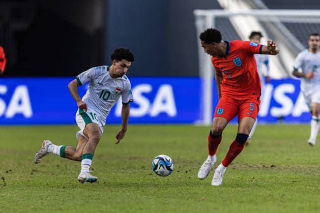 Fußball, U20 WM, Irak - England FIFA U20 WORLD CUP Iraque x Inglaterra LA PLATA, BA - 28.05.2023: FIFA U20 WORLD CUP IRAQUE X INGLATERRA - La Plata, Argentina. 28 May 2023. YOUSSEF AMYN of Iraq U-20 during the FIFA U-20 World Cup group game between Iraq and England at La Plata Stadium. (Photo: Sporteo Fotoarena) x2380289x  Sporteo