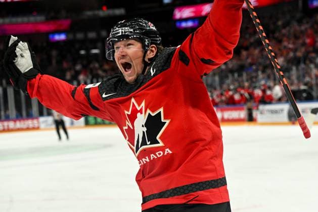 TAMPERE, FINLAND - MAY 28: Tyler Toffoli of Canada celebrate after scoring a goal during the 2023 IIHF Ice hockey, Eishockey World Championship, WM, Weltmeisterschaft Finland - Latvia game between Canada and Germany at Nokia Arena on May 28, 2023 in Tampere, Finland. Tampere Nokia Arena Finland Copyright: xJustPictures.ch AndreaxBrancax