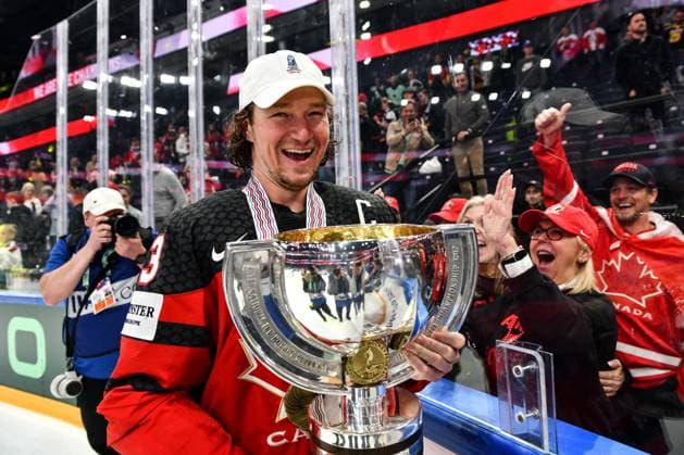 TAMPERE, FINLAND - MAY 28: Tyler Toffoli of Canada celebrate winning the gold medal during the 2023 IIHF Ice hockey, Eishockey World Championship, WM, Weltmeisterschaft Finland - Latvia game between Canada and Germany at Nokia Arena on May 28, 2023 in Tampere, Finland. Tampere Nokia Arena Finland Copyright: xJustPictures.ch AndreaxBrancax