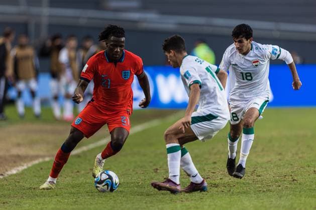 Fußball, U20 WM, Irak - England FIFA U20 WORLD CUP Iraque x Inglaterra LA PLATA, BA - 28.05.2023: FIFA U20 WORLD CUP IRAQUE X INGLATERRA - La Plata, Argentina. 28 May 2023. Daniel OYEGOKE of England U20 during the FIFA U-20 World Cup group game between Iraq and England at La Plata Stadium. (Photo: Sporteo Fotoarena) x2380576x  Sporteo