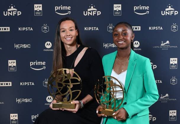 Christiane ENDLER - Laurina FAZER during the ceremony for the UNFP Trophies on May 28, 2023 in Paris, France. FOOTBALL : 31e Ceremonie des Trophees UNFP - Paris - 28 05 2023 Pool Panoramic 