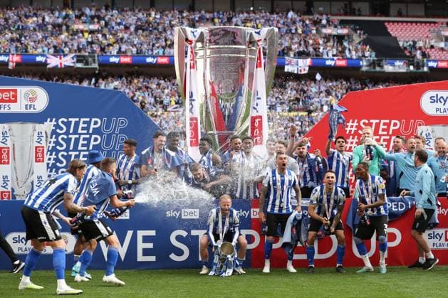 Barnsley v Sheffield Wednesday 29 May 2023, London - League One Playoff Final - Barnsley v Sheffield Wednesday - Barry Bannan of Sheffield Wednesday celebrates with the League One Play-off trophy - Photo: Jacques Feeney Offside. London UK Copyright: xJacquesxFeeneyx xOffsidexOffside