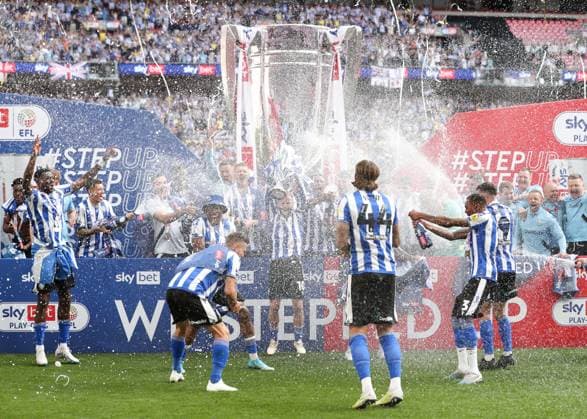 Barnsley v Sheffield Wednesday 29 May 2023, London - League One Playoff Final - Barnsley v Sheffield Wednesday - Barry Bannan of Sheffield Wednesday celebrates with the League One Play-off trophy - Photo: Jacques Feeney Offside. London UK Copyright: xJacquesxFeeneyx xOffsidexOffside