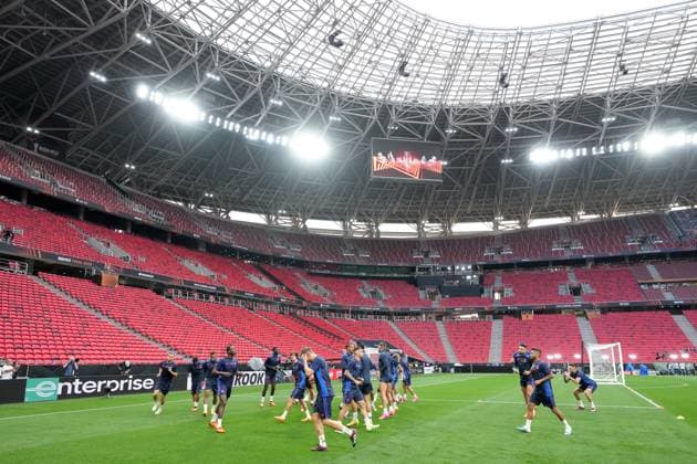 Sevilla FC Training Session - UEFA Europa League: Final Players of Sevilla FC during training session ahead UEFA Europa League final match between Sevilla FC and AS Roma at Puskas Arena, Budapest, Hungary on May 30, 2023. Budapest Budapest Hungary  Copyright: xGiuseppexMaffiax originalFilename:maffia-sevillaf230530_npTBu.jpg