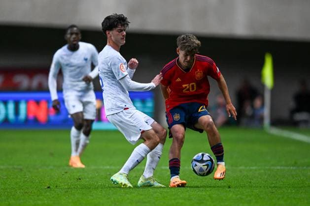 Spain U17, U 17 ¢& x80;& x99;s Juan Hernandez during the semi-final phase Under-17 Championship Hungary 2023 soccer match Spain U17 vs. France U17 at the Pancho Arena stadium in Felcsut, Hungary, 30rd of May 2023  Copyright: xVinnyxOrlando LiveMediax xipa-agx xLivexMediax 0 IPA_IPA38334113