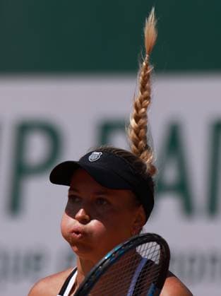 (230601) -- PARIS, June 1, 2023 -- Yulia Putintseva of Kazakhstan competes during the women s singles second round match between Zheng Qinwen of China and Yulia Putintseva of Kazakhstan at the French Open tennis tournament at Roland Garros in Paris, France, on May 31, 2023. ) (SP)FRANCE-PARIS-TENNIS-ROLAND GARROS-FRENCH OPEN-WOMEN S SINGLES GaoxJing 