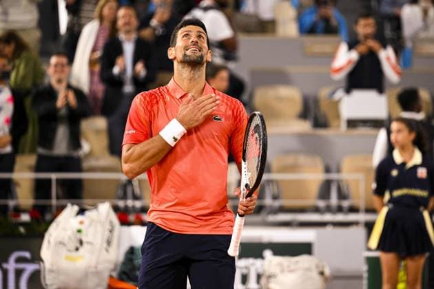 Joie de Novak Djokovic (Srb) TENNIS : Roland Garros 2023 - Paris - 31 05 2023 JBAutissier Panoramic 
