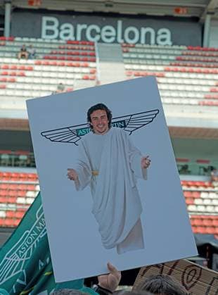 01.06.2023, Circuit de Catalunya, Barcelona, Formel 1 AWS Grand Prix von Spanien 2023 , im Bild Ein Bild von Fernando Alonso (ESP), Aston Martin Aramco Cognizant Formula One Team als Jesus dargestellt. Barcelona Circuit de Catalunya Catalunya Spain