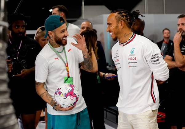 Neymar (BRA), 44 Lewis Hamilton (GBR, Mercedes-AMG Petronas F1 Team), F1 Grand Prix of Spain at Circuit de Barcelona-Catalunya on June 1, 2023 in Barcelona, Spain. (Photo by HOCH ZWEI) Barcelona Spain