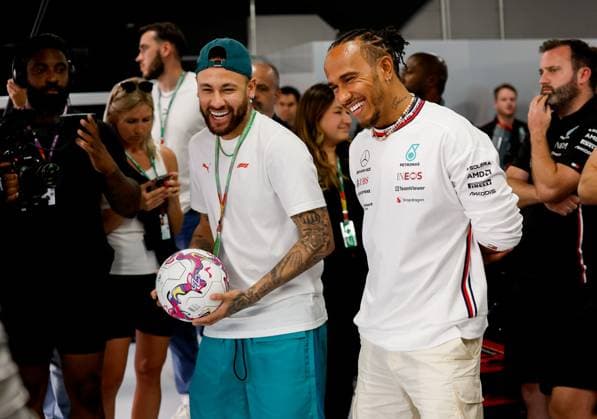 Neymar (BRA), 44 Lewis Hamilton (GBR, Mercedes-AMG Petronas F1 Team), F1 Grand Prix of Spain at Circuit de Barcelona-Catalunya on June 1, 2023 in Barcelona, Spain. (Photo by HOCH ZWEI) Barcelona Spain