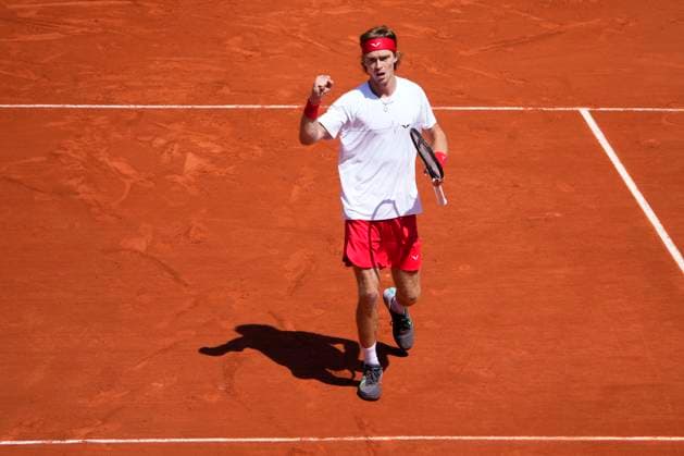 PARIS, FRANCE - JUNE 2: Andrey Rublev reacts after during the 3nd round of the of Roland-Garros 2023, Grand Slam tennis tournament on June 02, 2023, at Roland Garros Stadium in Paris, France. (Photo by Glenn Gervot Icon Sportswire) TENNIS: JUN 02 French Open EDITORIAL USE ONLY Icon20230602032120232