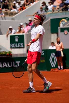 PARIS, FRANCE - JUNE 2: Andrey Rublev reacts during the 3nd round of the of Roland-Garros 2023, Grand Slam tennis tournament on June 02, 2023, at Roland Garros Stadium in Paris, France. (Photo by Glenn Gervot Icon Sportswire) TENNIS: JUN 02 French Open EDITORIAL USE ONLY Icon20230602134020232