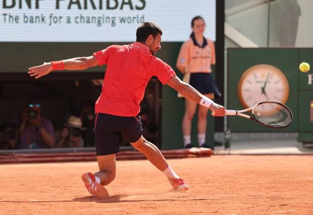 Third-seeded Novak Djokovic of Serbia plays against Alejandro Davidovich Fokina of Spain during their third-round match at the Roland Garros French Tennis Open in Paris, France, on Friday, June 2, 2023. Djokovic won 7-6, 7-6, 6-2.  PAR20230602108 MAYAxVIDON-WHITE