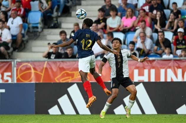 UEFA European Football Championship - Under 17 Final - Germany vs France France U17, U 17 Ä™s Yvann Titi overhead kick during the final phase Under-17 Championship Hungary 2023 soccer match Germany U17 vs. France U17 at the Nandor Hidegkuti Stadion stadium in Budapest, Hungary, 2nd of June 2023 Budapest Hidegkuti Nandor Stadium Hungary Copyright: xVinnyxOrlandox xLiveMediax LPS_958732