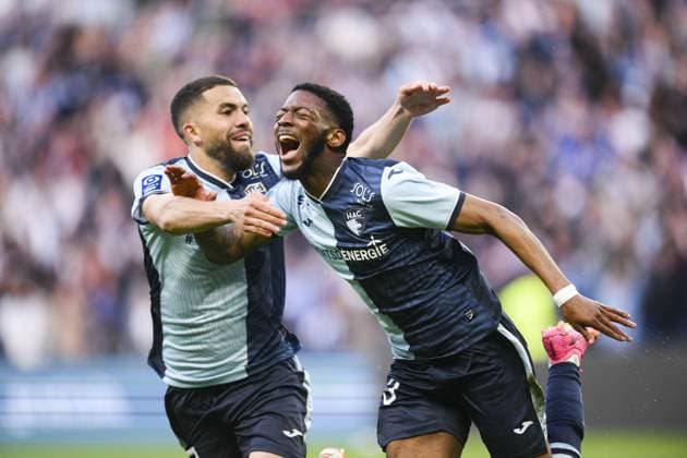 joie des joueurs du Havre apres le but de CASIMIR Josue (Le Havre) FOOTBALL : Le Havre vs Dijon - 38e journee Ligue2 BKT - 02 06 2023 JBAutissier Panoramic 