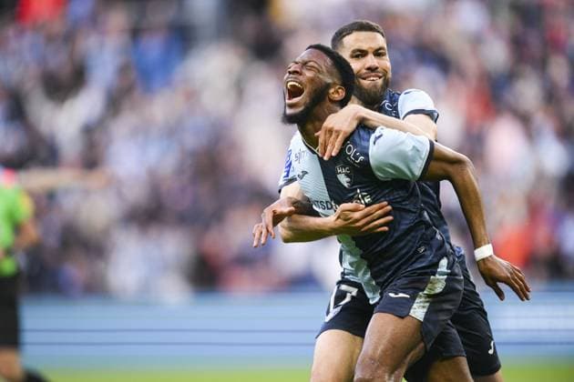 joie des joueurs du Havre apres le but de CASIMIR Josue (Le Havre) FOOTBALL : Le Havre vs Dijon - 38e journee Ligue2 BKT - 02 06 2023 JBAutissier Panoramic 