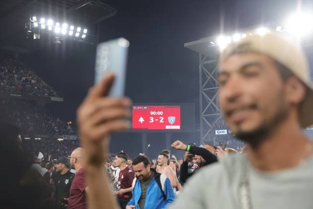 Fin du match - Joie des joueurs de l equipe Metz apres sa victoire FOOTBALL : Metz vs Bastia- Ligue 2 -02 06 2023 ElyxandroCegarra Panoramic 