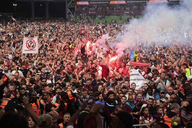 Fin du match - Joie des joueurs de l equipe Metz apres sa victoire FOOTBALL : Metz vs Bastia- Ligue 2 -02 06 2023 ElyxandroCegarra Panoramic 