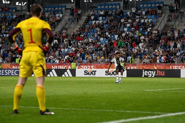 UEFA European Football Championship - Under 17 Final - Germany vs France Germany U17, U 17 Ä™s Assan Ouedraogo scores the penalties that gave the victory to Germany U17 at the final phase Under-17 Championship Hungary 2023 soccer match vs. France U17 at the Nandor Hidegkuti Stadion stadium in Budapest, Hungary, 2nd of June 2023 Budapest Hidegkuti Nandor Stadium Hungary Copyright: xVinnyxOrlandox xLiveMediax LPS_959209