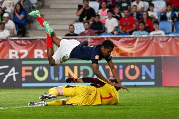 UEFA European Football Championship - Under 17 Final - Germany vs France Germany U17, U 17 Ä™s Max Schmitt stop France U17™s Nhoa Sangui during the final phase Under-17 Championship Hungary 2023 soccer match Germany U17 vs. France U17 at the Nandor Hidegkuti Stadion stadium in Budapest, Hungary, 2nd of June 2023 Budapest Hidegkuti Nandor Stadium Hungary Copyright: xVinnyxOrlandox xLiveMediax LPS_959216