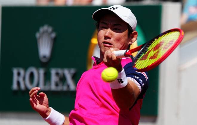 Mandatory Credit: Photo by Javier Garcia Shutterstock (13944030ag) Yoshihito Nishioka in third round action French Open Tennis, Day 7, Roland Garros, Paris, France - 03 June 2023 French Open Tennis, Day 7, Roland Garros, Paris, France - 03 June 2023  Copyright: xJavierxGarcia Shutterstockx 13944030ag