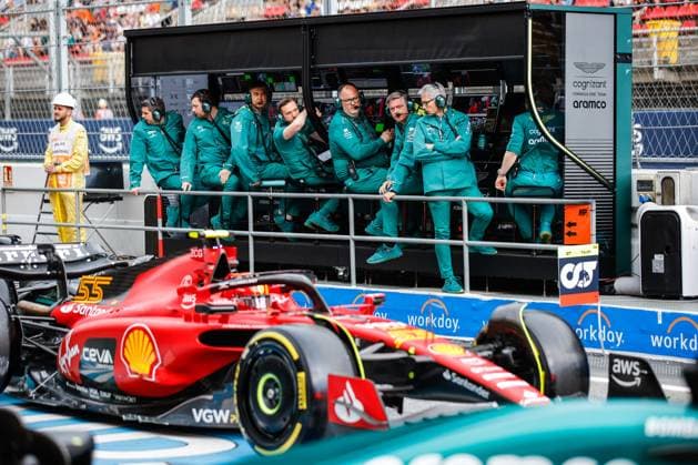 Pitstand of Aston Martin Aramco Cognizant F1 Team, F1 Grand Prix of Spain at Circuit de Barcelona-Catalunya on June 3, 2023 in Barcelona, Spain. (Photo by HOCH ZWEI) Barcelona Spain