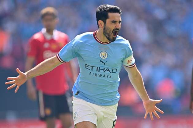 Sport Themen der Woche KW22 Sport Bilder des Tages Manchester City v Manchester United, ManU Emirates FA Cup Final Ilkay Gundogan of Manchester City celebrates 1st goal during the Emirates FA Cup Final match between Manchester City and Manchester United at Wembley Stadium on June 03, 2023 in London, England. London Wembley Stadium England United Kingdom Copyright: xWillxPalmer Sportsphoto APLx 13948080