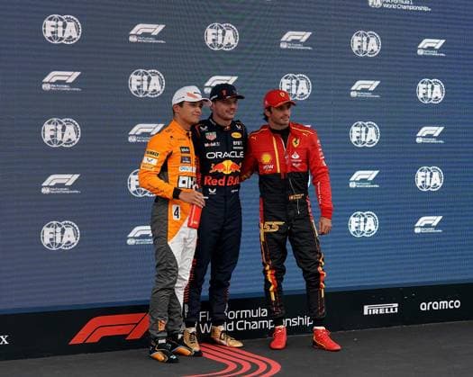 Formel 1 AWS Grand Prix von Spanien 2023 03.06.2023, Circuit de Catalunya, Barcelona, Formel 1 AWS Grand Prix von Spanien 2023 , im Bild Poleposition für Max Verstappen (NLD), Oracle Red Bull Racing, 2,Startplatz für Carlos Sainz Jr. (ESP), Scuderia Ferrari, 3.Startplatz für Lando Norris (GBR), McLaren F1 Team