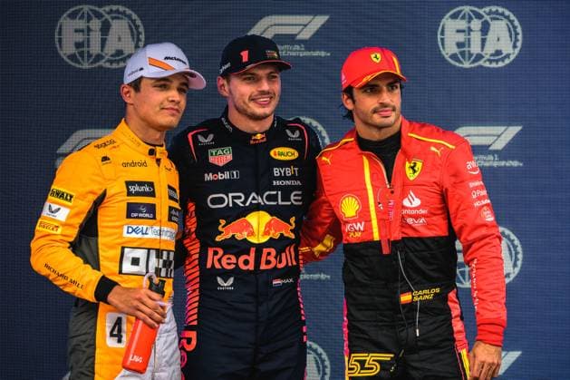 June 3, 2023: LANDO NORRIS (GBR) from team McLaren qualifies third, MAX VERSTAPPEN (NED) from team Red Bull wins the pole position and CARLOS SAINZ (ESP) from team Ferrari qualifies second for the Spanish GP at Circuit de Catalunya - ZUMAo105 20230603_zap_o105_013 Copyright: xMatthiasxOesterlex