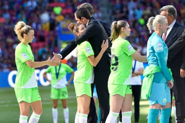 EINDHOVEN, 03-06-2023, Phillips Stadion, football, UEFA Europa Champions League, season 2022 2023, Barcelona - VFL Wolfsburgn 3-2, VFL Wolfsburg player Dominique Janssen dejected after the match Barcelona - Wolfsburg CL Final (women)  x21201372x Copyright: