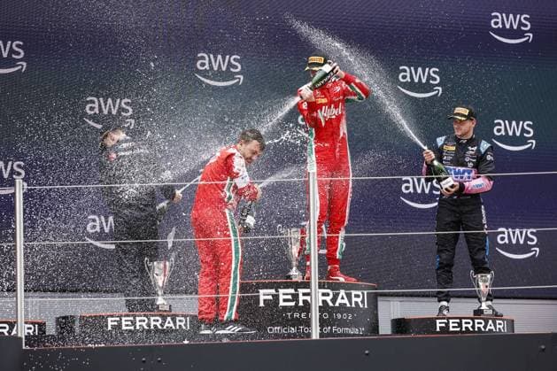 VESTI Frederik (dnk), Prema Racing, Dallara F2, portrait POURCHAIRE Thà o (fra), ART Grand Prix, Dallara F2, portrait MARTINS Victor (fra), ART Grand Prix, Dallara F2, portrait podium during the Formula 1 AWS Gran Premio de Espana 2023, 7th round of the 2023 Formula One World Championship, WM, Weltmeisterschaft from June 2 to 4, 2023 on the Circuit de Barcelona-Catalunya, in Montmelo, Spain - F1 - SPANISH GRAND PRIX 2023 DPPI Panoramic 00123014__R3_0081