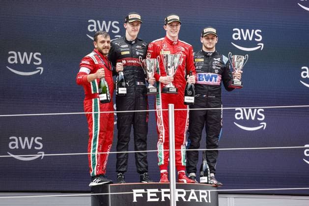 POURCHAIRE Thà o (fra), ART Grand Prix, Dallara F2, portrait VESTI Frederik (dnk), Prema Racing, Dallara F2, portrait MARTINS Victor (fra), ART Grand Prix, Dallara F2, portrait podium during the Formula 1 AWS Gran Premio de Espana 2023, 7th round of the 2023 Formula One World Championship, WM, Weltmeisterschaft from June 2 to 4, 2023 on the Circuit de Barcelona-Catalunya, in Montmelo, Spain - F1 - SPANISH GRAND PRIX 2023 DPPI Panoramic 00123014__R3_0099