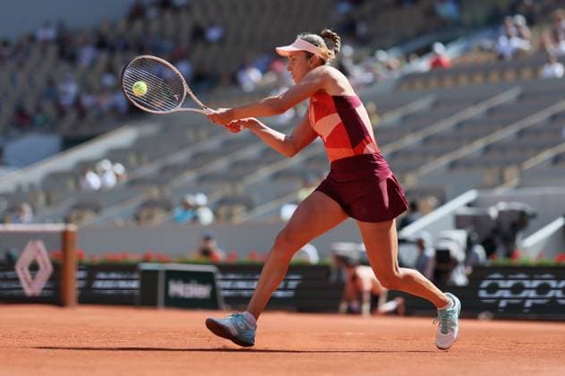 Belgian Elise Mertens pictured in action during a tennis match between Belgian Mertens (WTA28) and Russian Pavlyuchenkova, in the fourth round of the women s singles at the Roland Garros French Open tennis tournament in Paris, France, . BENOITxDOPPAGNE  x68385737x