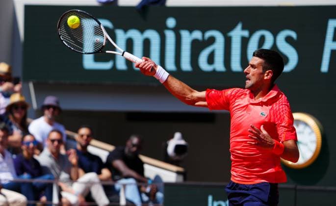 Mandatory Credit: Photo by Javier Garcia Shutterstock (13944034aj) Novak Djokovic in fourth round action French Open Tennis, Day 8, Roland Garros, Paris, France - 04 June 2023 French Open Tennis, Day 8, Roland Garros, Paris, France - 04 June 2023  Copyright: xJavierxGarcia Shutterstockx 13944034aj