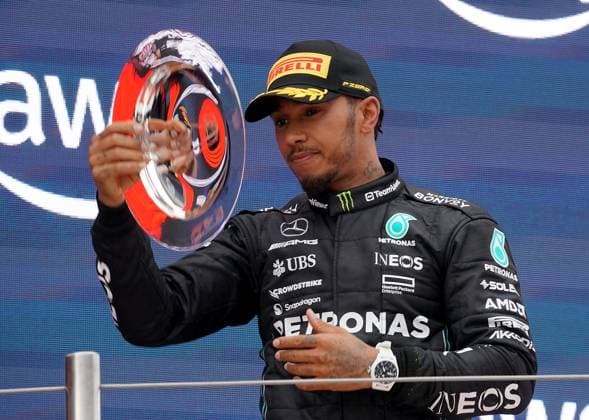 Formel 1 AWS Grand Prix von Spanien 2023 04.06.2023, Circuit de Catalunya, Barcelona, Formel 1 AWS Grand Prix von Spanien 2023 , im Bild Podium: 2.Platz für Lewis Hamilton (GBR), Mercedes-AMG Petronas Formula One Team