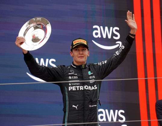Formel 1 AWS Grand Prix von Spanien 2023 04.06.2023, Circuit de Catalunya, Barcelona, Formel 1 AWS Grand Prix von Spanien 2023 , im Bild Podium: 3.Platz für George Russell (GBR), Mercedes-AMG Petronas Formula One Team