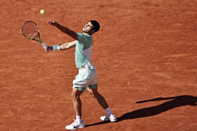 Carlos Alcaraz, ESP, during fourth round of 2023 French Open at Roland Garros, Paris, 04 06 2023; -