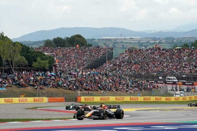 Formel 1 AWS Grand Prix von Spanien 2023 04.06.2023, Circuit de Catalunya, Barcelona, Formel 1 AWS Grand Prix von Spanien 2023 , im Bild Max Verstappen (NLD), Oracle Red Bull Racing, Carlos Sainz Jr. (ESP), Scuderia Ferrari, Lance Stroll (CAN), Aston Martin Aramco Cognizant Formula One Team