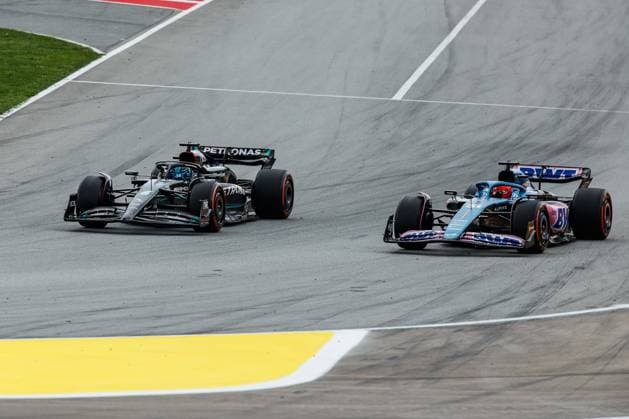 63 George Russell (GBR, Mercedes-AMG Petronas F1 Team), 31 Esteban Ocon (FRA, BWT Alpine F1 Team), F1 Grand Prix of Spain at Circuit de Barcelona-Catalunya on June 4, 2023 in Barcelona, Spain. (Photo by HOCH ZWEI) Barcelona Spain